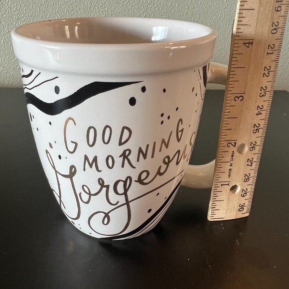 GOOD MORNING GORGEOUS Mug / About Face Designs ~ Metallic Gold Lettering ~ NWT - Picture 4 of 5